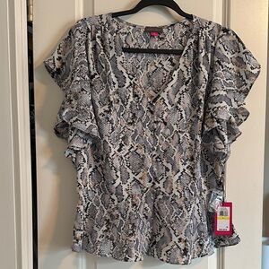 Vince Camuto Women's Snake Print Ruffle Sleeve Top